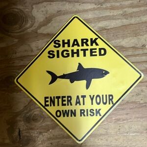 “Shark Sighted Enter At Your Own Risk” Tin Wall Decor Sign
